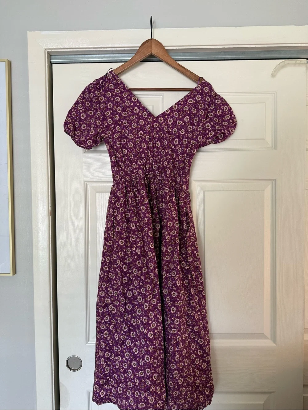 J.Crew Purple Floral V-Neck Puff Sleeve Midi Dress